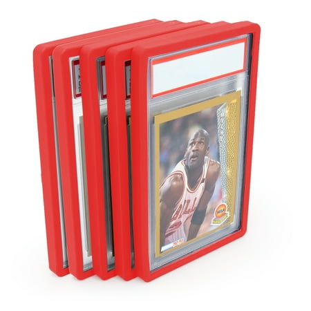 CASEMATIX Graded Card Case Bumper Guards fits PSA Graded Cards, Includes 5 Red Graded Card Storage Protectors for Display, Stackable Design Does Not Fit Other Slab Card Brands, Red