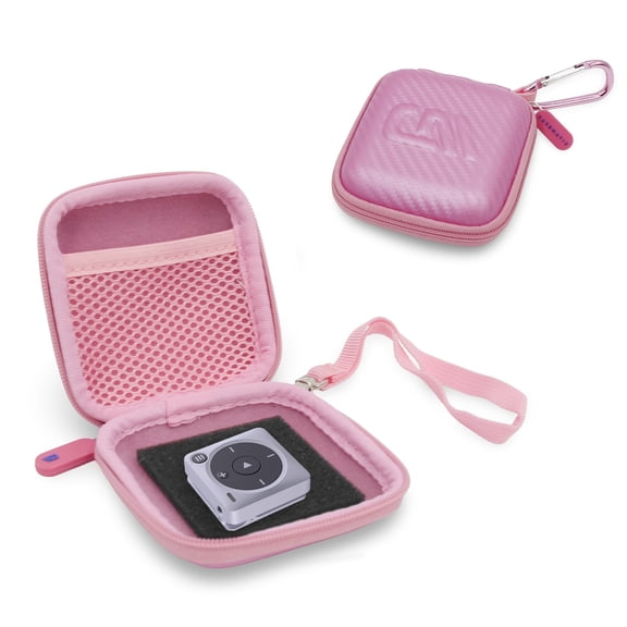 CASEMATIX Hard Shell Carry Case for Portable Music Player, Bluetooth MP3 Device Travel Case with Pocket, Pink