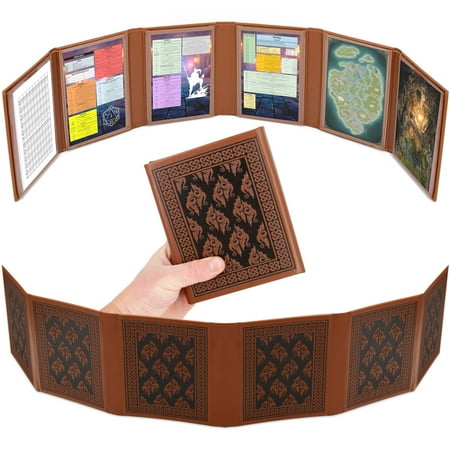 CASEMATIX Mini DM Screen – 6 Panel Faux Leather Dungeon Master Screen for DND, TTRPG & Tabletop RPG Games, Compact Low Profile Design, Brown