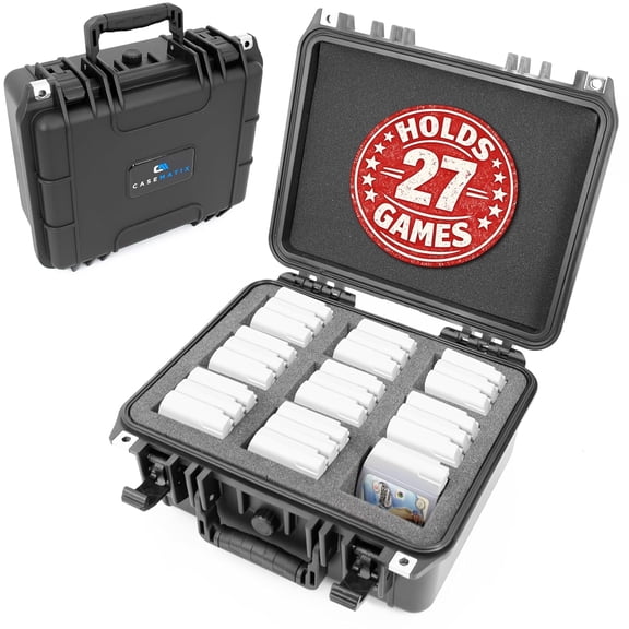 CASEMATIX N64 Game Storage Case Fits 27 N64 Cartridges Hard Shell Cartridge Case with 9 Precut Compartments, Waterproof Retro Game Holder for Secure N64 Game Storage