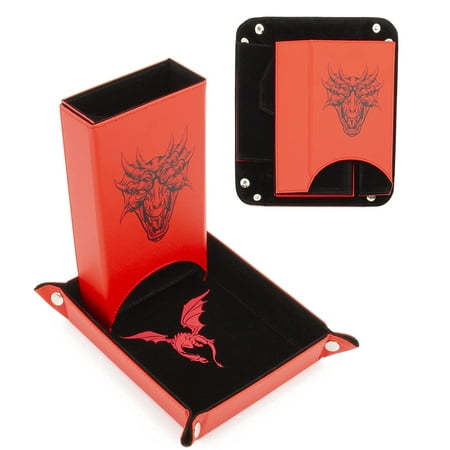 CASEMATIX Portable Dice Tower and Tray with Felt Interior - Folding Auto Dice Rolling Tower for Board Games and RPGs, Red