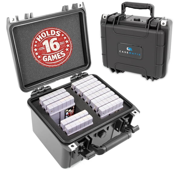 CASEMATIX SNES Game Storage Case Fits 16 Nintendo SNES Cartridges Waterproof SNES Game Case with Custom Foam Dividers