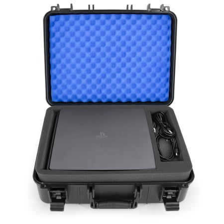 CASEMATIX Hard Shell Travel Case for PlayStation 4 Slim Console – Protective Carrying Case with Customizable Foam Interior for PS4 Slim, Controllers, Games & Cables – Case Only