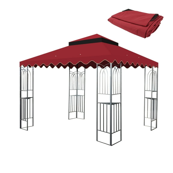 CASEMIOL 10x10 Ft Outdoor Patio Gazebo Replacement Canopy,Double Tiered Gazebo Tent Roof Top Cover Only wavy border(Frame Not Include), Red