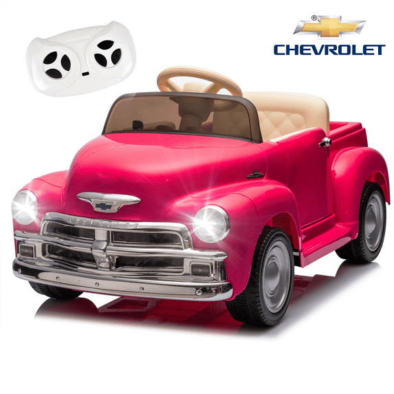CASEMIOL 12V Kids Ride on Car w/ Remote Control, Licensed Chevrolet Ride on Toys for Kids 3-8, Powered Electric Car for Toddler, Back to School Gifts for Grils & Boys, LED, Bluetooth, Pink