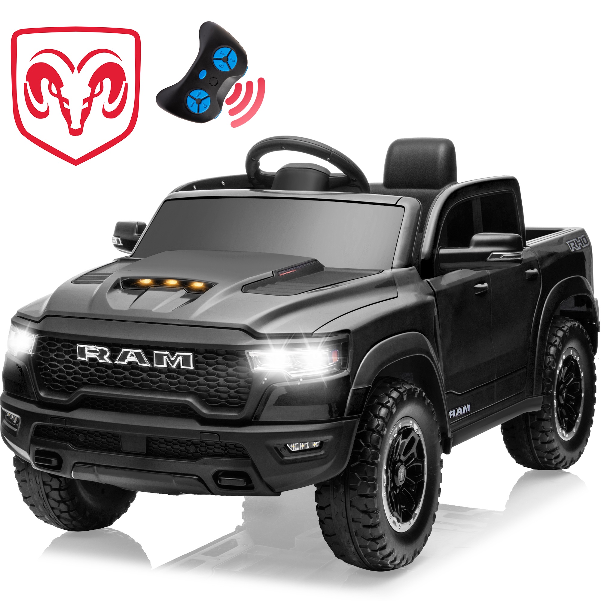 CASEMIOL 12V Kids Ride on Toys Truck with Remote Control, Licensed RAM 1500 Electric Car for Kids 3-5 Yrs with Key Switch, 4 Wheel Suspension, LED, Bluetooth, Music, Gift for Boys & Girls, Black