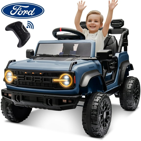 CASEMIOL 12V Kids Ride on Toys Truck w/ Remote Control, Licensed Ford Bronco Raptor Electric Ride on Cars for Kids 3-5, Powered Electric Car for Toddler, Gifts for Girl & Boy, LED, Bluetooth, Blue