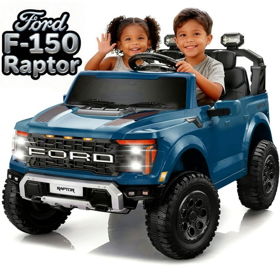 CASEMIOL 2-Seater 24V Big Kids Ride on Toys Truck with Remote Control, Licensed Ford F150 Raptor Battery Powered Ride on Car for Toddlers Kids Ages 3-8, Back to School Gift for Boys & Girls, Blue