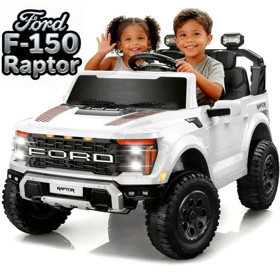 Ford F150 Raptor 2-Seater 24V Ride on Toys Car for Toddlers with Remote Control, Power Truck Wheels, Electric Car for Kids Ages 3-8, Bluetooth, Suspension, Gift for Christmas & Birthday, White