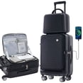 thumbnail image 1 of Carry on Hardshell Luggage Sets 2 Piece with USB Port TSA Lock, 20 inch Front Open Suitcase with Spinner Wheels and Front Pocket, Small Carry on Suitcase Set with 1 Portable Carrying Case, Black, 1 of 10