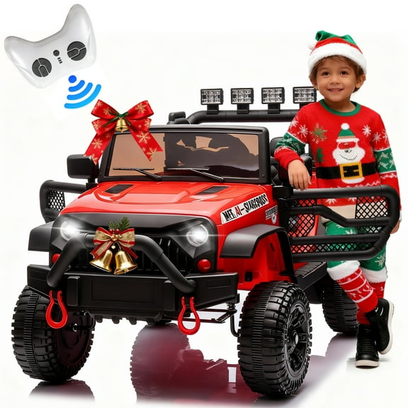 CASEMIOL 24V Kids Ride On Car Truck w/ Remote Control & 2 Seater, 400W Electric Battery Powered Ride on Toys w/ Spring Suspension, 2 Speeds, Bluetooth, MP3, LED Lights Gift for Girl Boy, Red