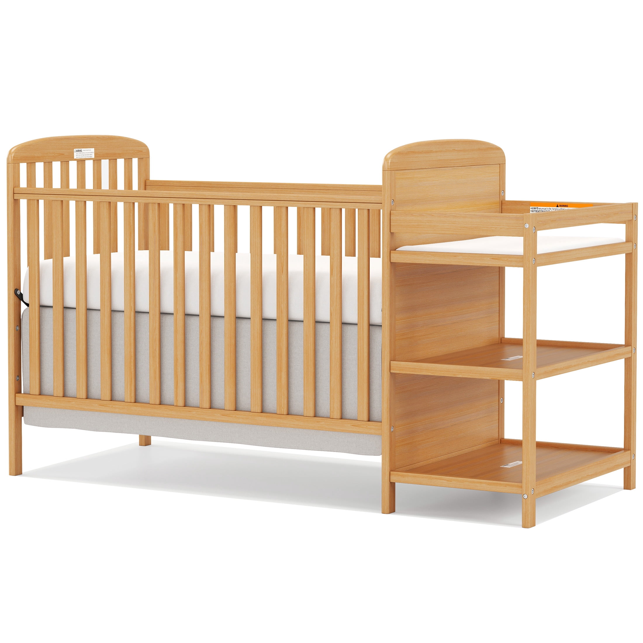 Conchico 3-In-1 Convertible Crib and Detachable Changer, New Zealand Pinewood Baby Crib, Toddler Daybed Bed with 3 Heights, Non-Toxic Finish, Easy to Assemble, Natural
