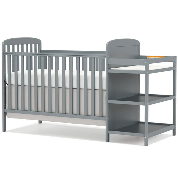 CASEMIOL Baby Crib with Changing Table 3 in 1, New Zealand Pinewood Cribs Convertible to Toddler Daybed Bed, Non-Toxic Finish, Easy to Assemble, Stone Gray