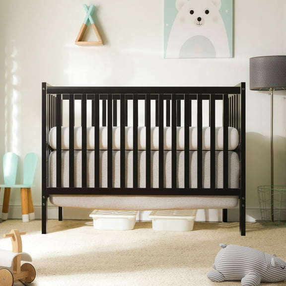 CASEMIOL 5-In-1 Convertible Crib, New Zealand Pinewood Baby Bed,Baby Crib With 3 Height Adjustment, Non-Toxic Finish, Easy to Assemble, Black