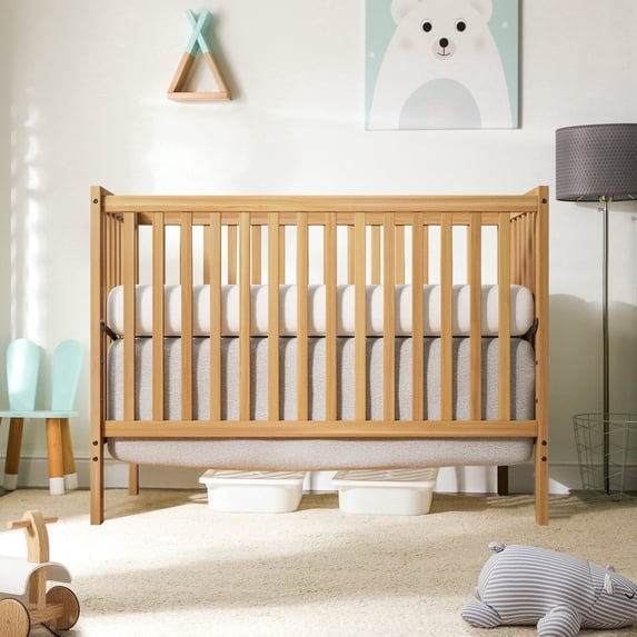 Baby Convertible Crib 5-In-1, New Zealand Pinewood Baby Bed, Crib With 3 Height Adjustment, Non-Toxic Finish, No Conversion Kit Included, Nature