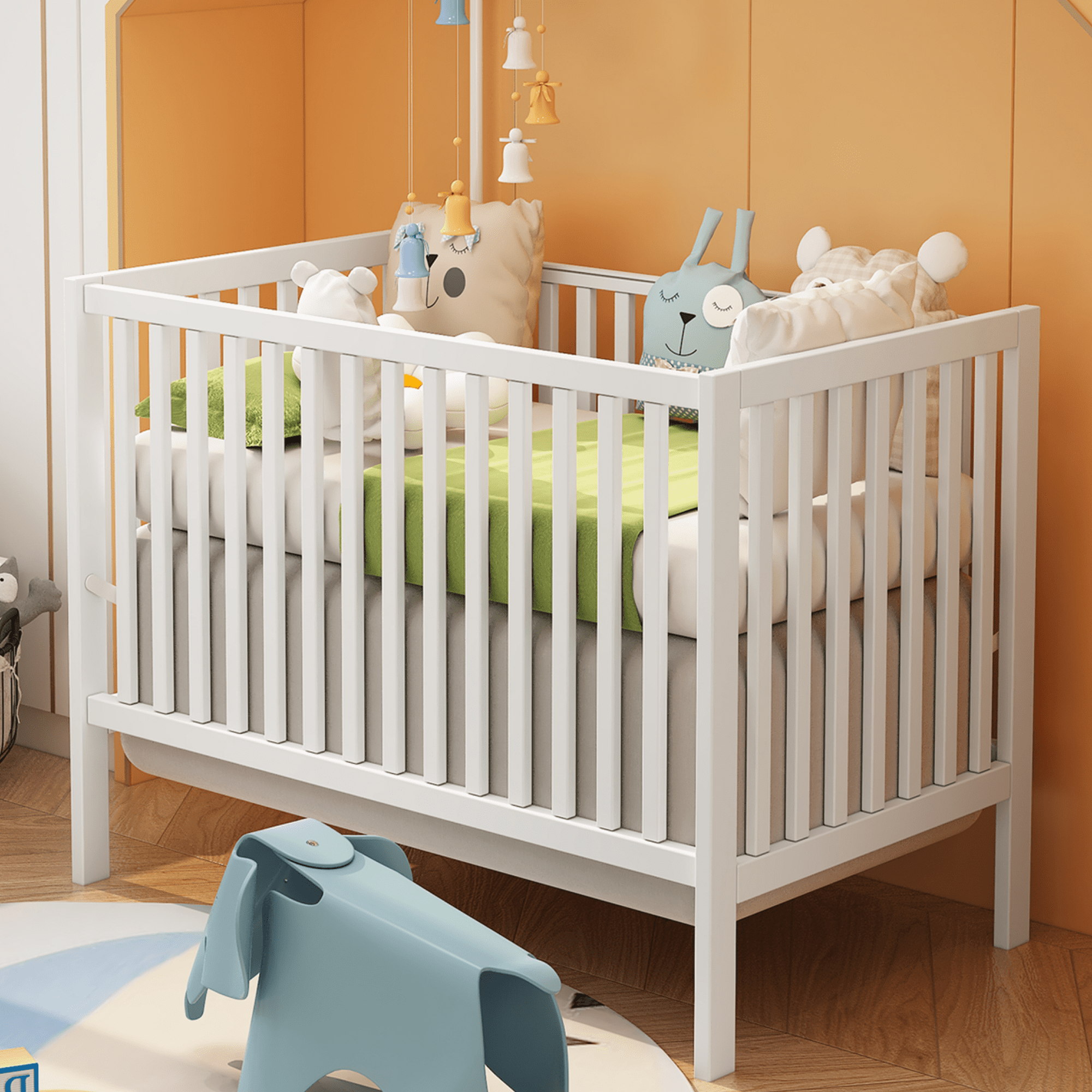 CASEMIOL 5In1 Convertible Crib, New Zealand Pinewood Baby Bed,Baby