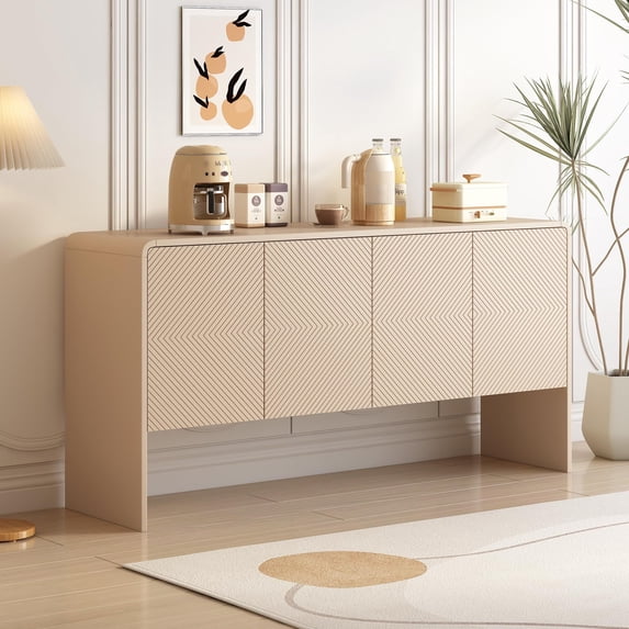 CASEMIOL 60" Storage Space Sideboard with 4 Doors and Rebound Device, Minimalist Style Storage Cabinets, Wooden Console Table for Dining Room Living Room Entryway (Apricot Cream + MDF-A60L)