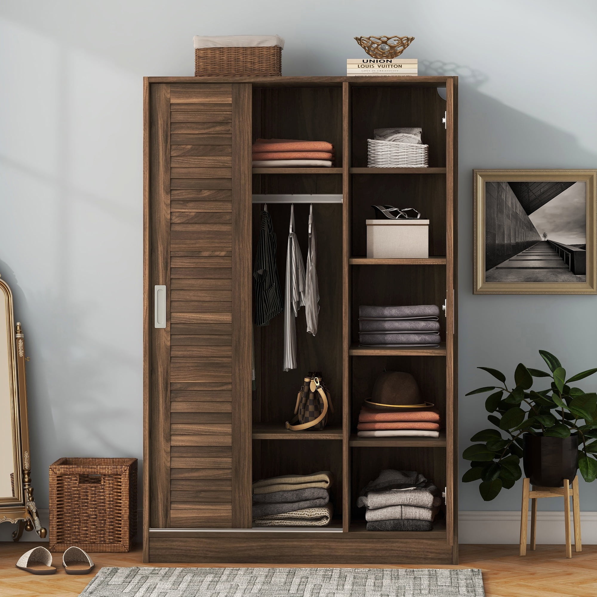 Storage closet with hanging rod sale