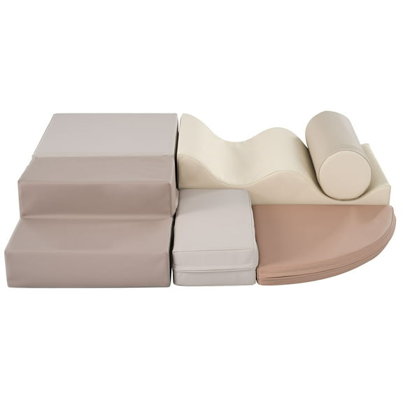 CASEMIOL 6pcs Soft Foam Climbing Blocks for Toddlers 1-3,Toddler Climbing Toys for 1 Year Old Boy Gifts,Indoor Soft Play Set with Velcro,Stairs,Ramp,Mat,Wave & Cylinder,Montessori Play for Home