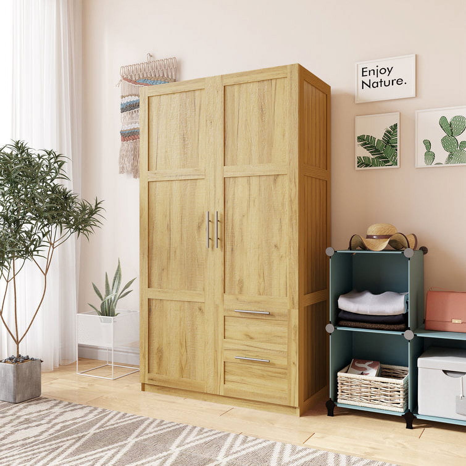 Multifunctional Storage Cabinets with 3 Storage Shelves and 1 Door, Modern  Bedroom Wardrobe with 1 Cabinet and 1 Clothes Hanger, Space Saving Closet