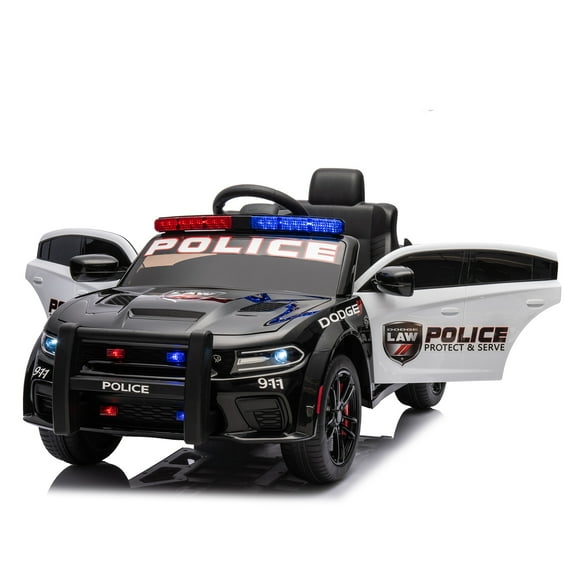 CASEMIOL Dodge 12V Kids Ride On Toys Car w/ Remote Control, Toddler Ride On Police Car Battery Powered w/ LED Lights, Music, Bluetooth, 2 Speeds, Safety Belt & Suspension, Gift for Boys & Girls,Black