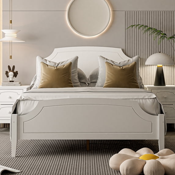CASEMIOL Full Size Bed Frame with Elegant Arch-edged Headboard Footboard, Modern Wood Platform Bed Bedroom Furniture, No Box Spring Needed, Easy Assembly, Minimalist Roman Style, White