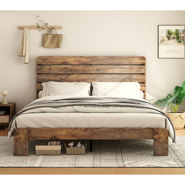 CASEMIOL Full Wood Bed Frame, with Headboard and Footboard, Under Bed ...