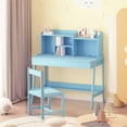 thumbnail image 1 of CASEMIOL Kids Desk with Chair, Study Desk and Chair Set with 3 Adjustment Heights, Kids Writing Table with Large Storage Space, Computer Desk with Cord Holes for Kids Boys Girls Small Space, Blue, 1 of 9