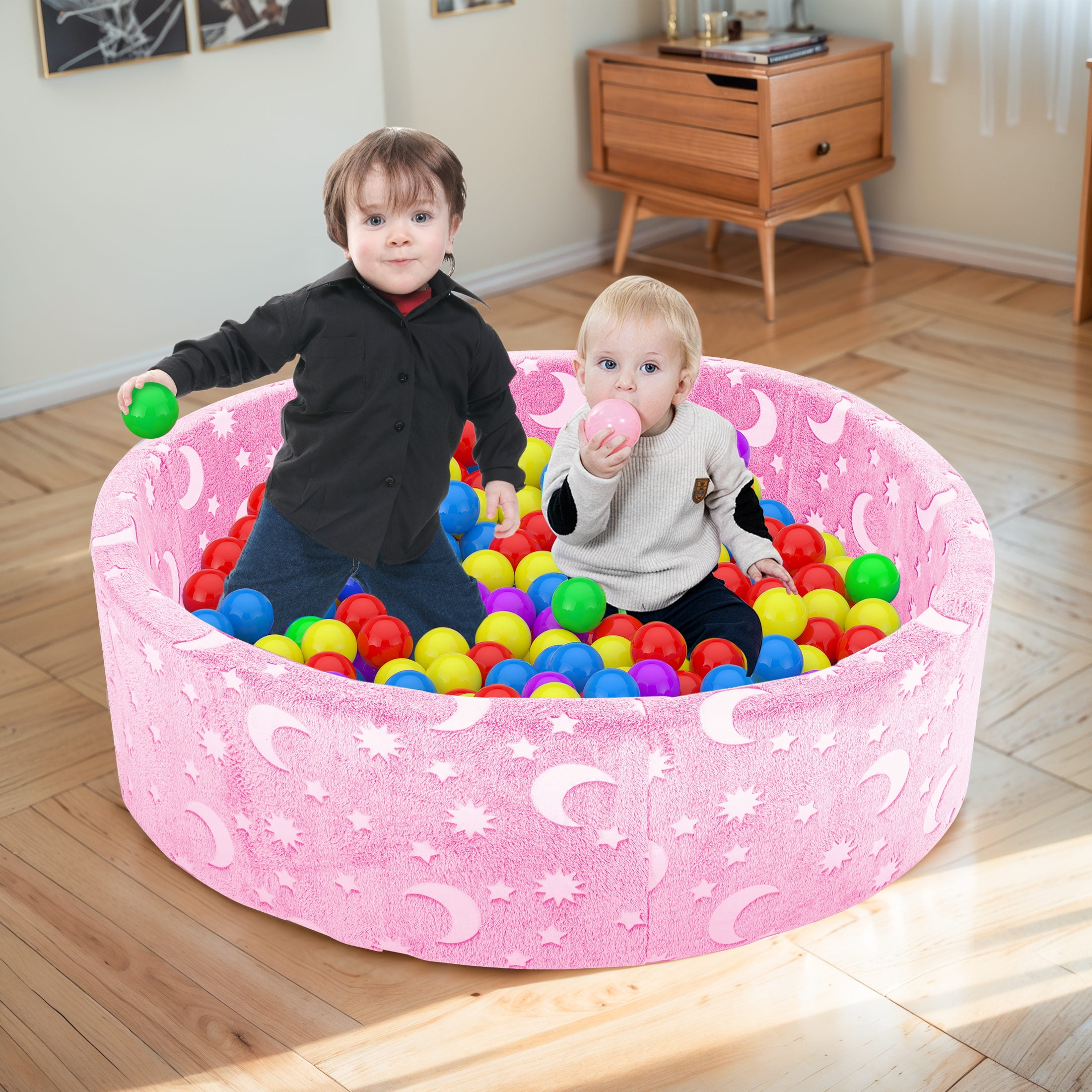 CASEMIOL Large Ball Pit, Glow Pink Ball Pit for Babies Indoor