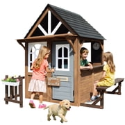 Conchico Outdoor Playhouse for Kids, Wooden Playhouse Outside with Kitchen Playset, Snack Bar, Pet Access, Doorbell, Toy Phone, Large Outdoor Playset for Kids 3