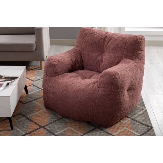 CASEMIOL Oversized Teddy Velvet Accent Chair, Memory Foam Filled Lounge Chair with Ergonomic Backrest, No Assembly Comfy Sofa for Living Room Bedroom Indoor Use, 250lbs Capacity, Claret