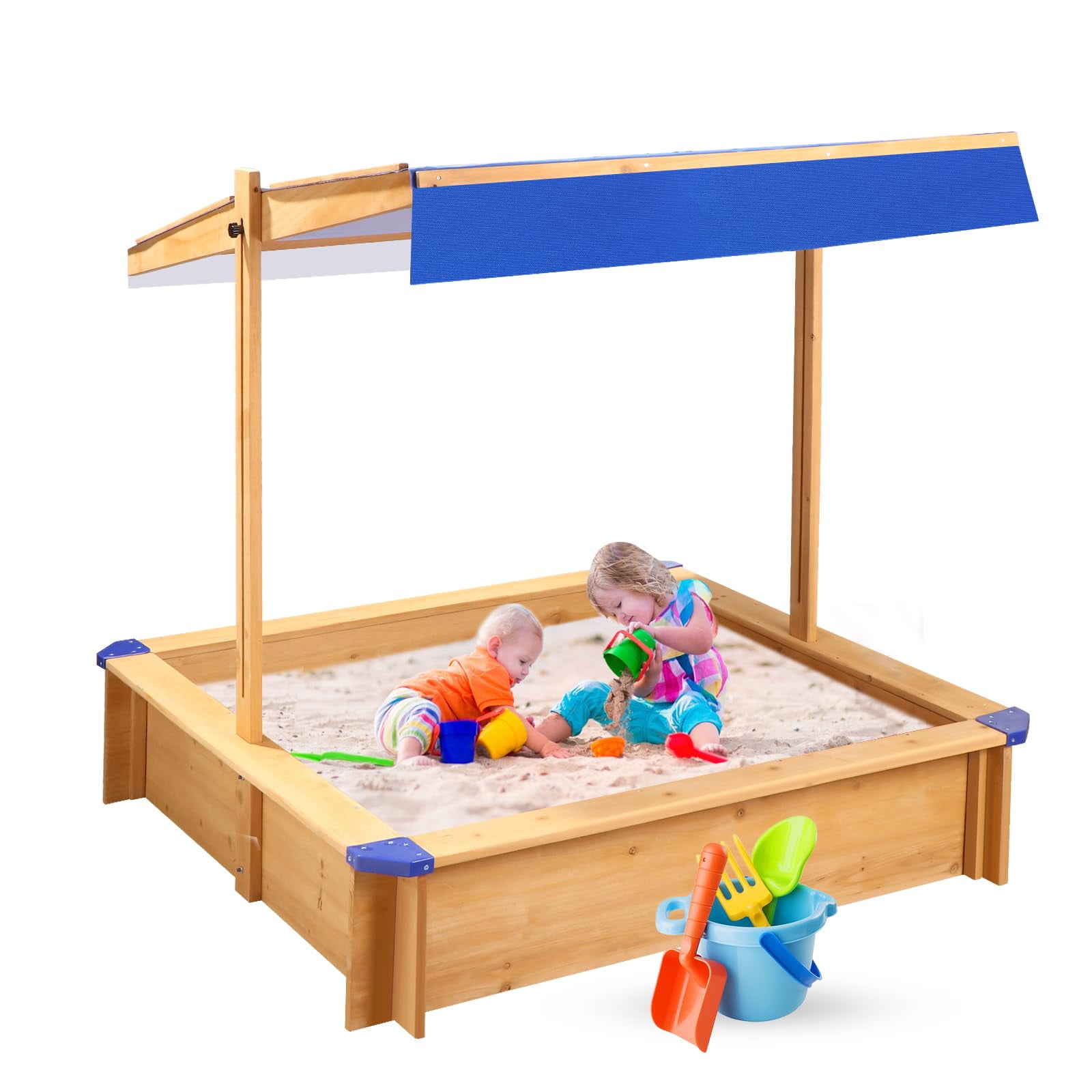 Walmart discounts of Large Wooden Sandbox with Cover, UV-Resistant Canopy, Outdoor Playground for Kids, Shade for Backyard Beach Ages 3-10