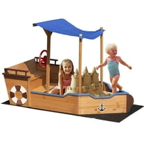 CASEMIOL Sandbox with Cover and Rudder, Wooden Sandbox with Storage Bench and Seat, Outdoor Toy for Kids Ages 3-8 Years Old
