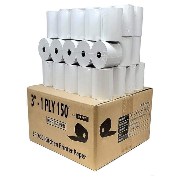 CASH REGISTER PAPER FOR STAR SP700 3" x 150' (50 NON-THERMAL) POS KITCHEN PRINTER PAPER - 50 GSM NEW POS RECEIPT ROLLS FOR TMU200 SRP275 1 Case - 50 Rolls