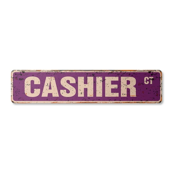 CASHIER Vintage Plastic Street Sign checkout store job cash register | Indoor/Outdoor | 36" Wide