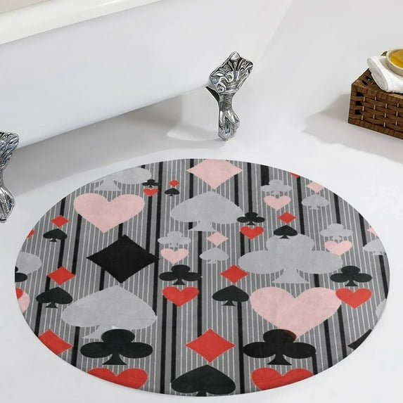 CASINO NIGHT'S CARD SUITES STRIPES GREY ART Round Carpet Circle Rug Outdoor Patio Area Rug Washable Large Area Rugs Hallway Room Decor Fitness Mats