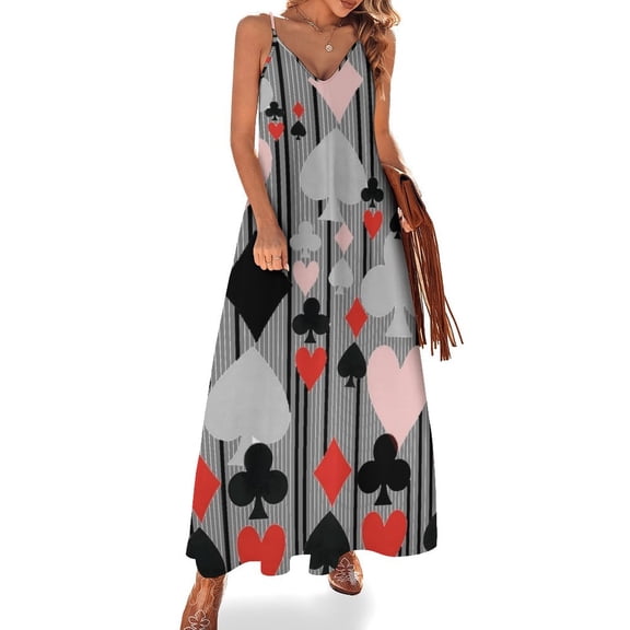 CASINO NIGHT'S CARD SUITES STRIPES GREY ART Sleeveless Dress Dresses Women Summer Women's Summer Clothing