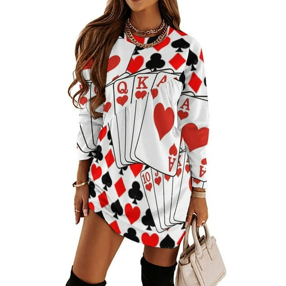 CASINO NIGHTS RED HEARTS FLUSH Loose Dress Evening Dress Summer Dresses for Women Luxury Dress Long Sleeved Dress