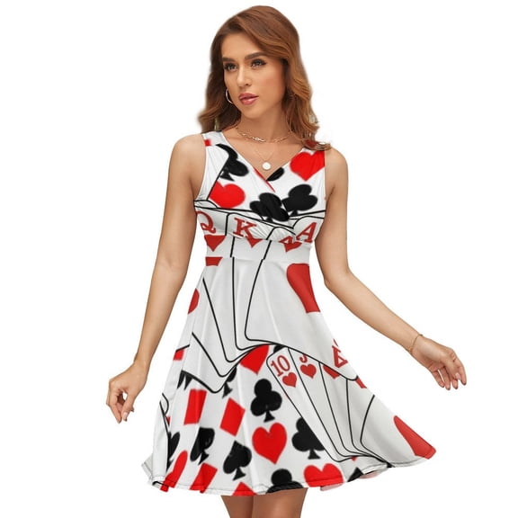 CASINO NIGHTS RED HEARTS FLUSH Sleeveless Dress Women Summer Evening Dresses Ladies Sundress