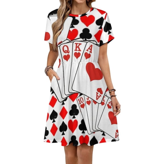 CASINO NIGHTS RED HEARTS FLUSH Sundress Short Sleeve Dress Summer Women Clothes Dress for Women Dresses