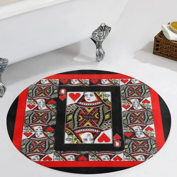 CASINO RED QUEEN OF HEARTS PATTERN RED-BLACK ART Round Carpet Circle Rug Outdoor Patio Area Rug Washable Large Area Rugs Hallway Room Decor Fitness Mats