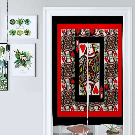 CASINO RED QUEEN OF HEARTS PATTERN RED-BLACK ART Door Curtain Nordic Living Room DoorCurtain Porch Partition Curtain Kitchen Rative Half Curtain
