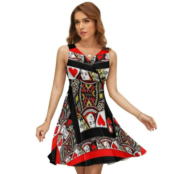 CASINO RED QUEEN OF HEARTS PATTERN RED-BLACK ART Dress Fashion Beach Long Dresses Female Party Printed Sundress