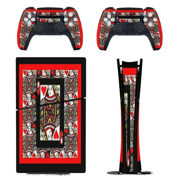 CASINO RED QUEEN OF HEARTS PATTERN RED-BLACK ART PS5/PS5 Pro/PS5 Slim Digital Disc Skin Sticker For Console And Controller Skins