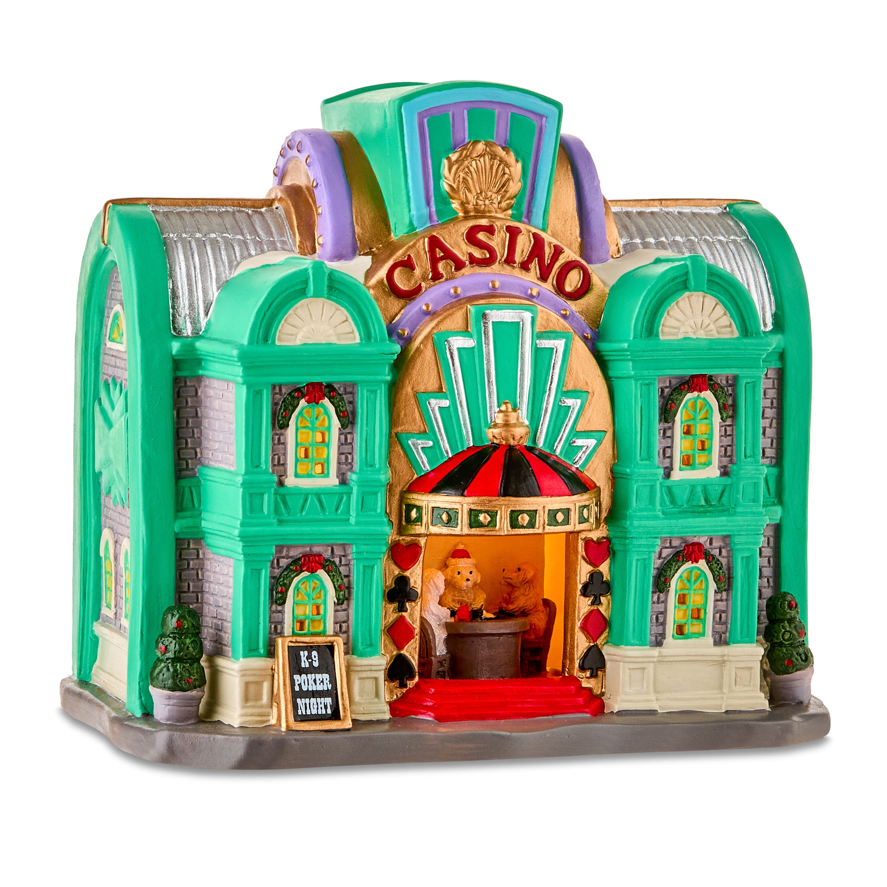 Light-Up Porcelain Casino Christmas Village Building, Multicolor, 7.5", by Holiday Time