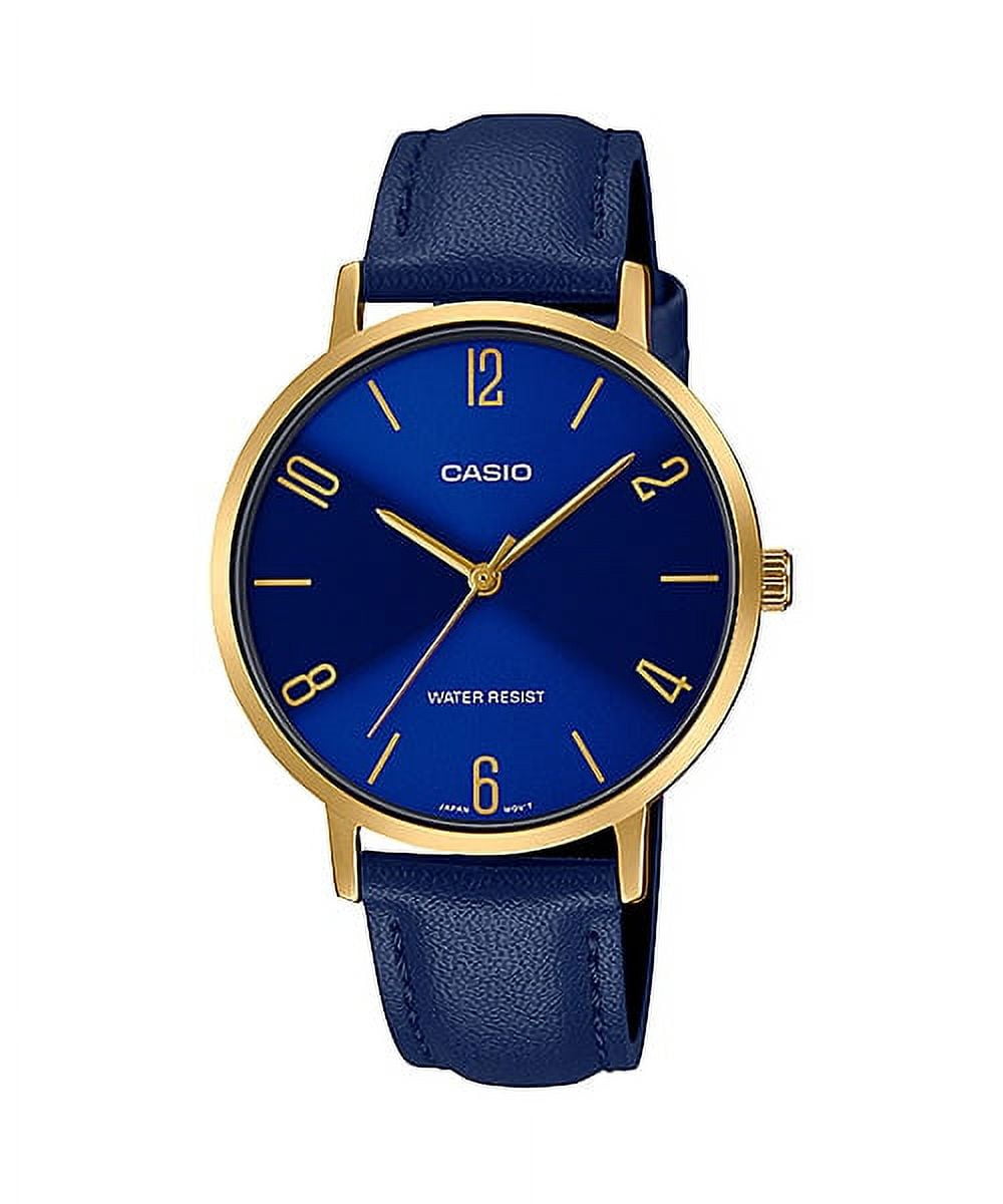 CASIO Womens Gold-Tone Watch with Blue Dial and Blue Leather Band -
