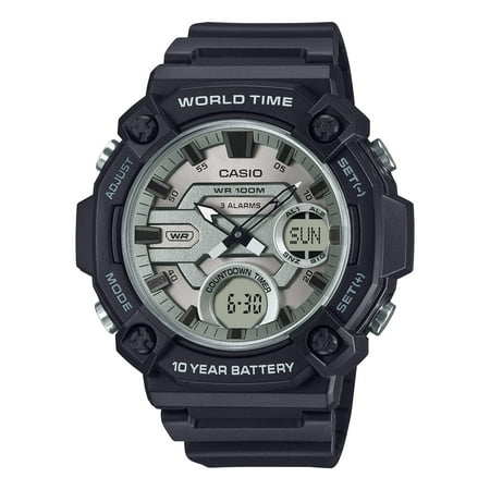 Casio Mens Chronograph Wristwatch 100M Water Resistant 10-Yr Battery White & Black