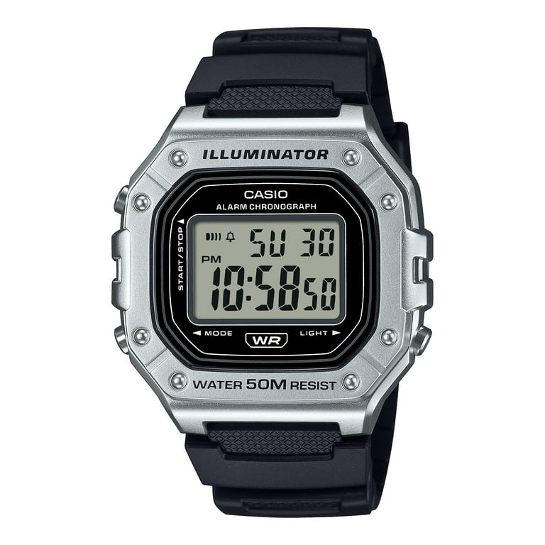Casio Mens Digital Octagon Wristwatch 7-Yr Battery 50M Wr Led