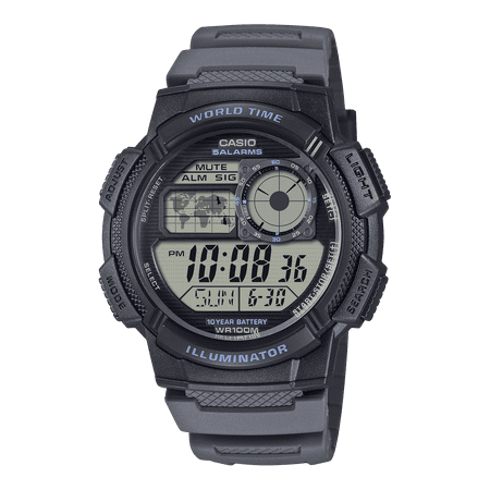 Casio Mens Digital Round Wristwatch Lc Analog 10-Yr Battery 100M Wr Led Light Stopwatch Gray