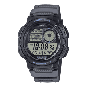 Casio Mens Digital Round Wristwatch Lc Analog 10-Yr Battery 100M Wr Led Light Stopwatch Gray